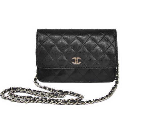 Best New Cheap Chanel A33814 Black Grain Leather Flap Bag Silver Replica